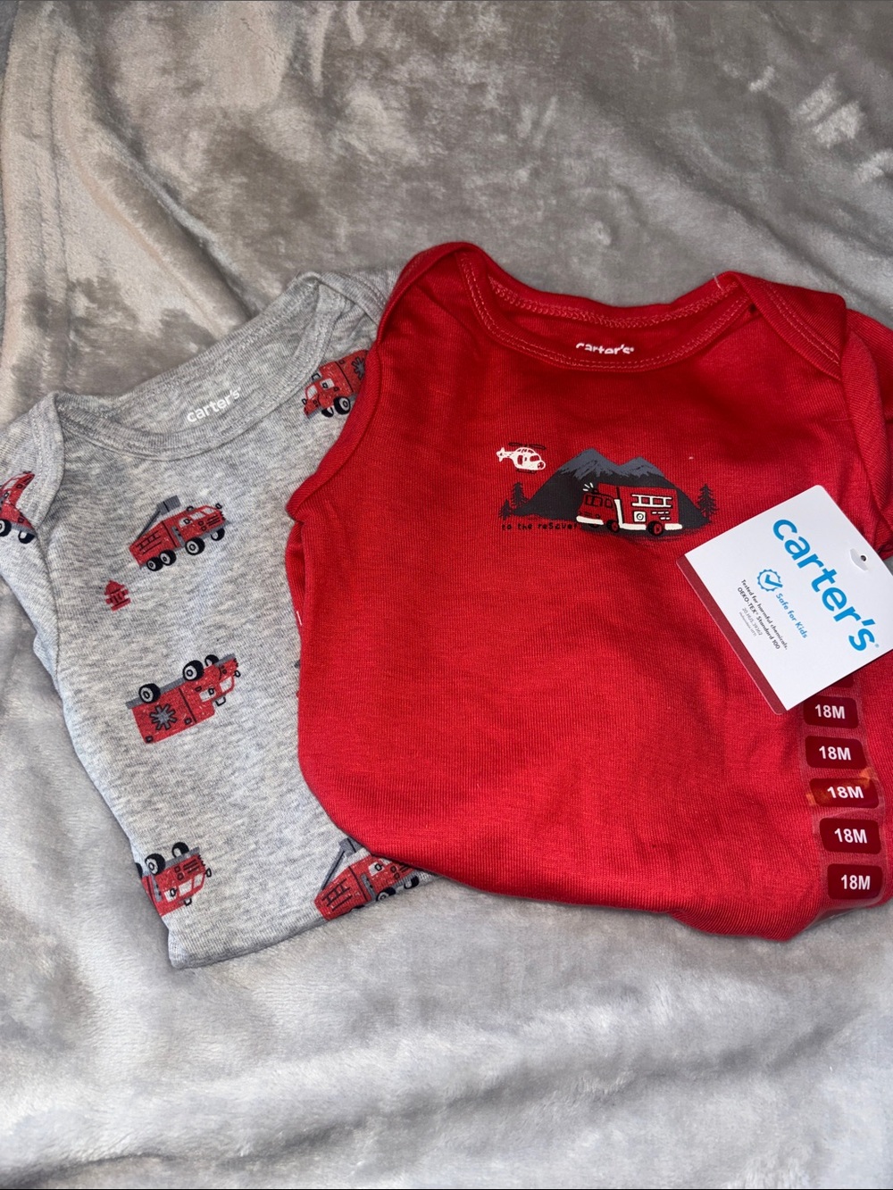 Carter's Red & Gray Firetruck Infant Bodysuit Set